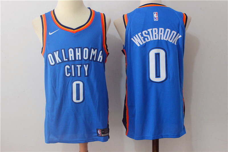 Men Oklahoma City Thunder 0 Russell Westbrook Blue New Nike Season NBA Jerseys